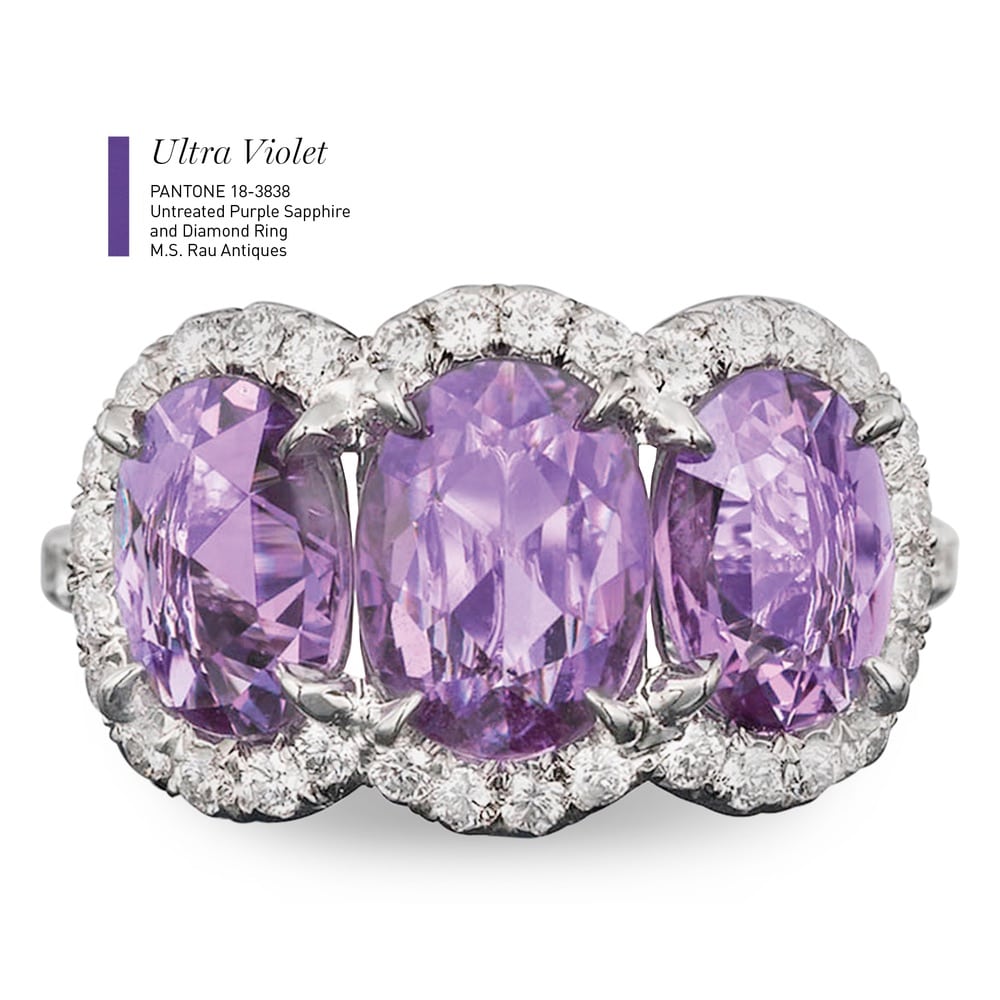 Untreated Purple Sapphire and Diamond Ring
