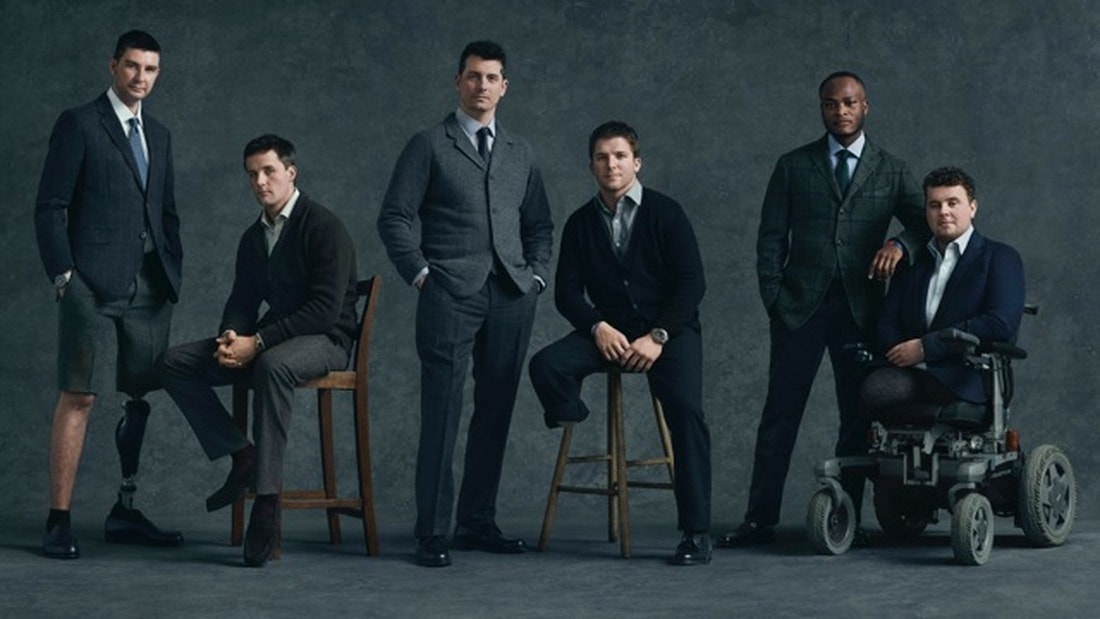 Wounded servicemen sporting custom-tailored clothing provided by Style for Soldiers 