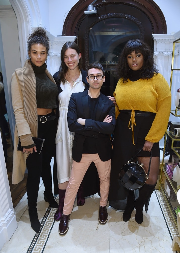 Precious Lee, Georgia Pratt, Christian Siriano, and Marquita Pring attend the opening of Christian Siriano's new store, The Curated NYC, hosted by Alicia Silverstone and sponsored by VIE Magazine on April 17, 2018, in New York City. Photo by Jamie McCarthy/Getty Images for Christian Siriano