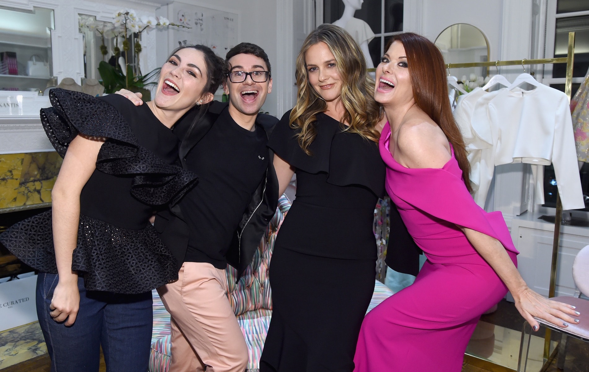 Isabelle Fuhrman, Christian Siriano, Alicia Silverstone and Debra Messing attend the opening of Christian Siriano's new store, The Curated NYC, hosted by Alicia Silverstone and sponsored by VIE Magazine on April 17, 2018, in New York City. Photo by Jamie McCarthy/Getty Images for Christian Siriano