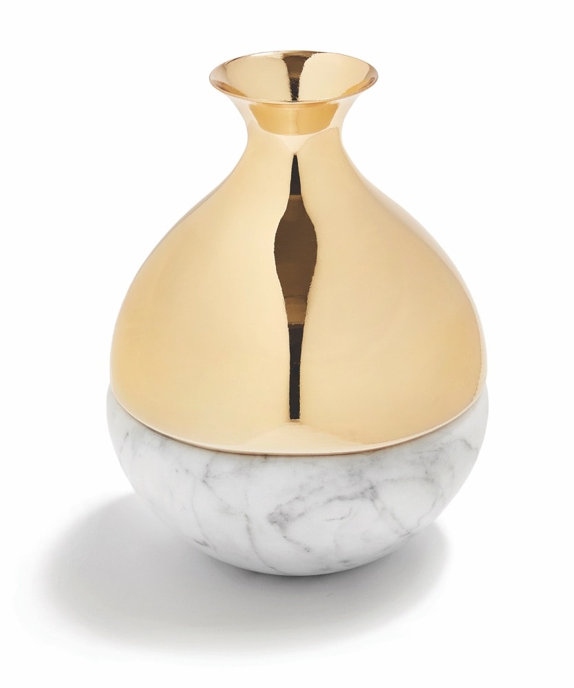 Dual Bud Vase in Carrara Marble/Gold