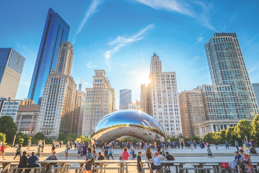 One of the most iconic symbols of Chicago is the Cloud Gate sculpture, commonly known as the Bean, at Millennium Park.