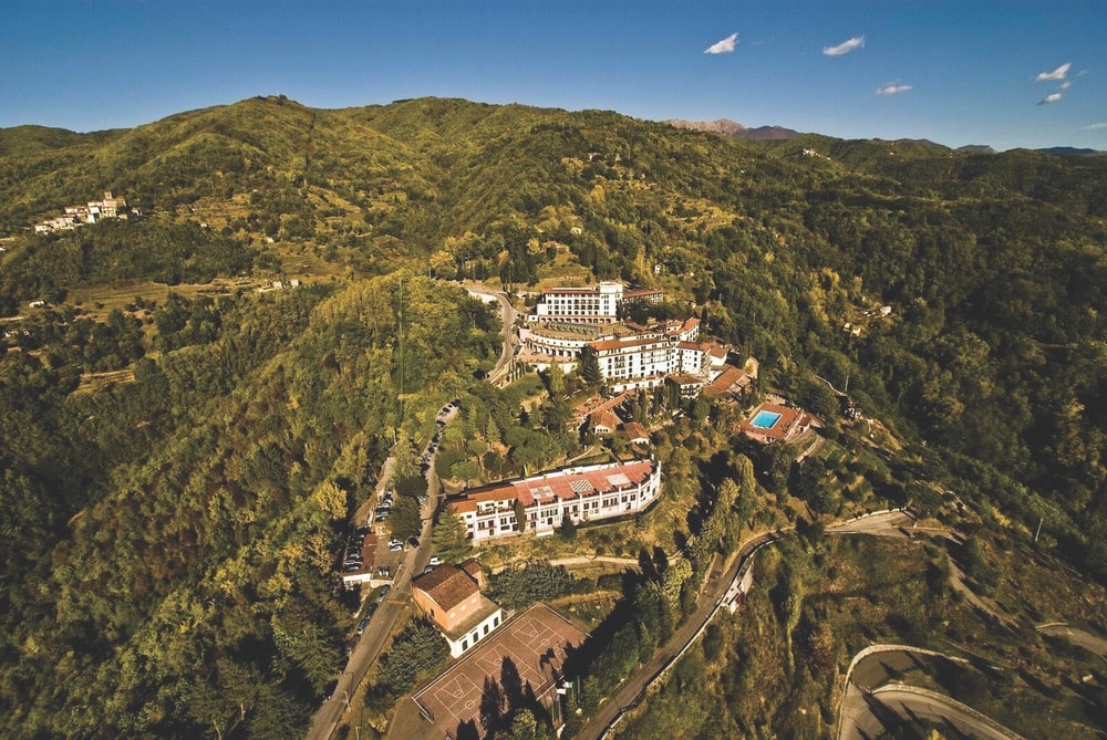 Drone view of a resort, Renaissance Tuscany