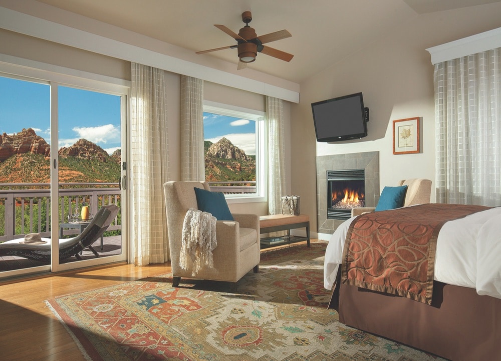 View of the interior of the Vista Cottage during the day at L’Auberge de Sedona in Arizona.