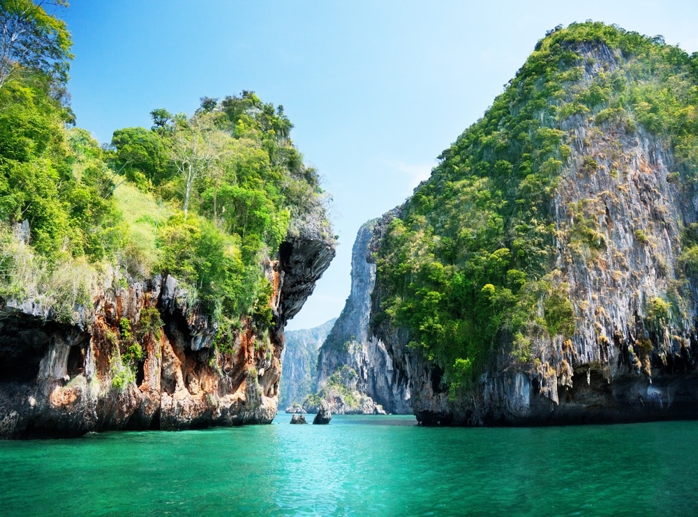 Rocks and beautiful green water in Krabi Thailand