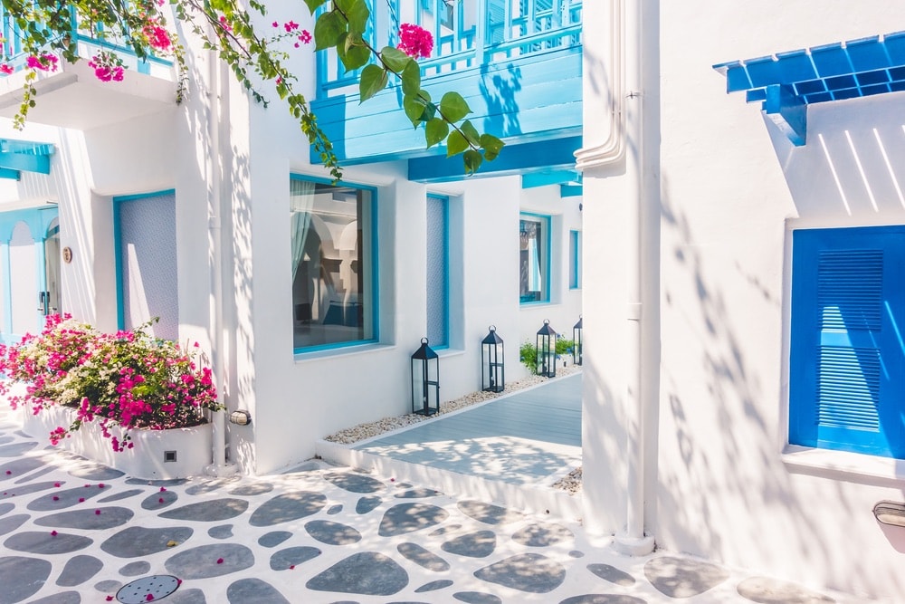 Beautiful Architecture building Exterior with santorini and greece style