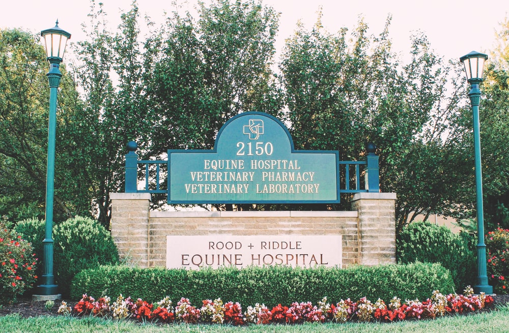 The entrance to Rood & Riddle Equine Hospital, which opened in 1986—a far cry from its humble beginnings in a garage just four years earlier