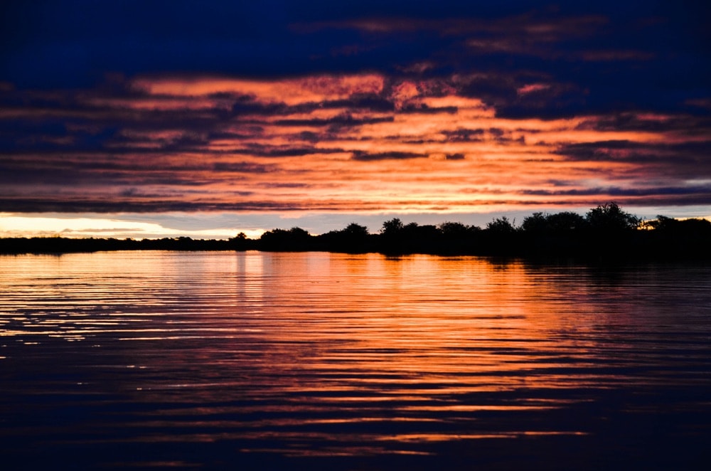 A glorious sunset on the Okavango River.