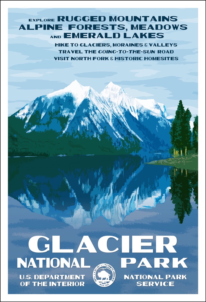 National Park Poster of Glacier National Park by Rob Decker
