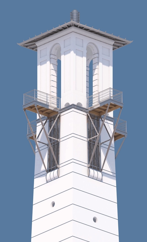 A detailed rendering of the Seaside Tower by Léon Krier. Rendering courtesy of Léon Krier