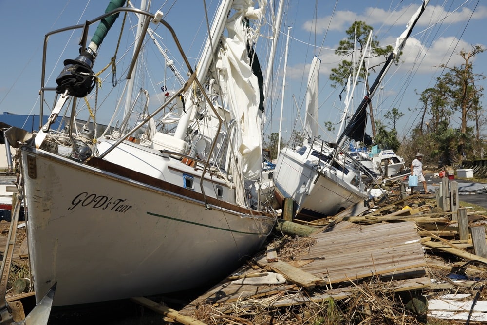 Local boats that have been severely damaged from Hurricane Michael that hit the Panhandle of Florida