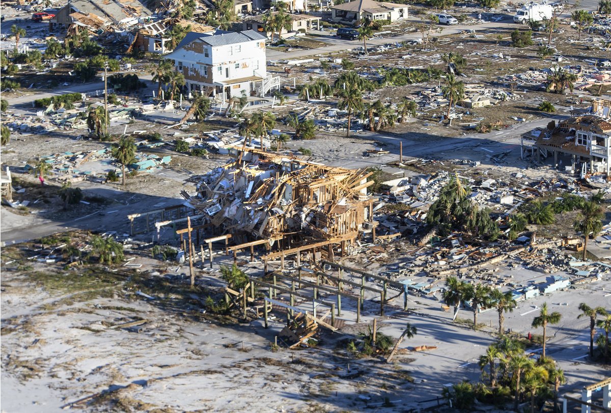 Homes and businesses along US 98 are left in devastation by Hurricane Michael on October 12, 2018 in Mexico Beach, Florida.