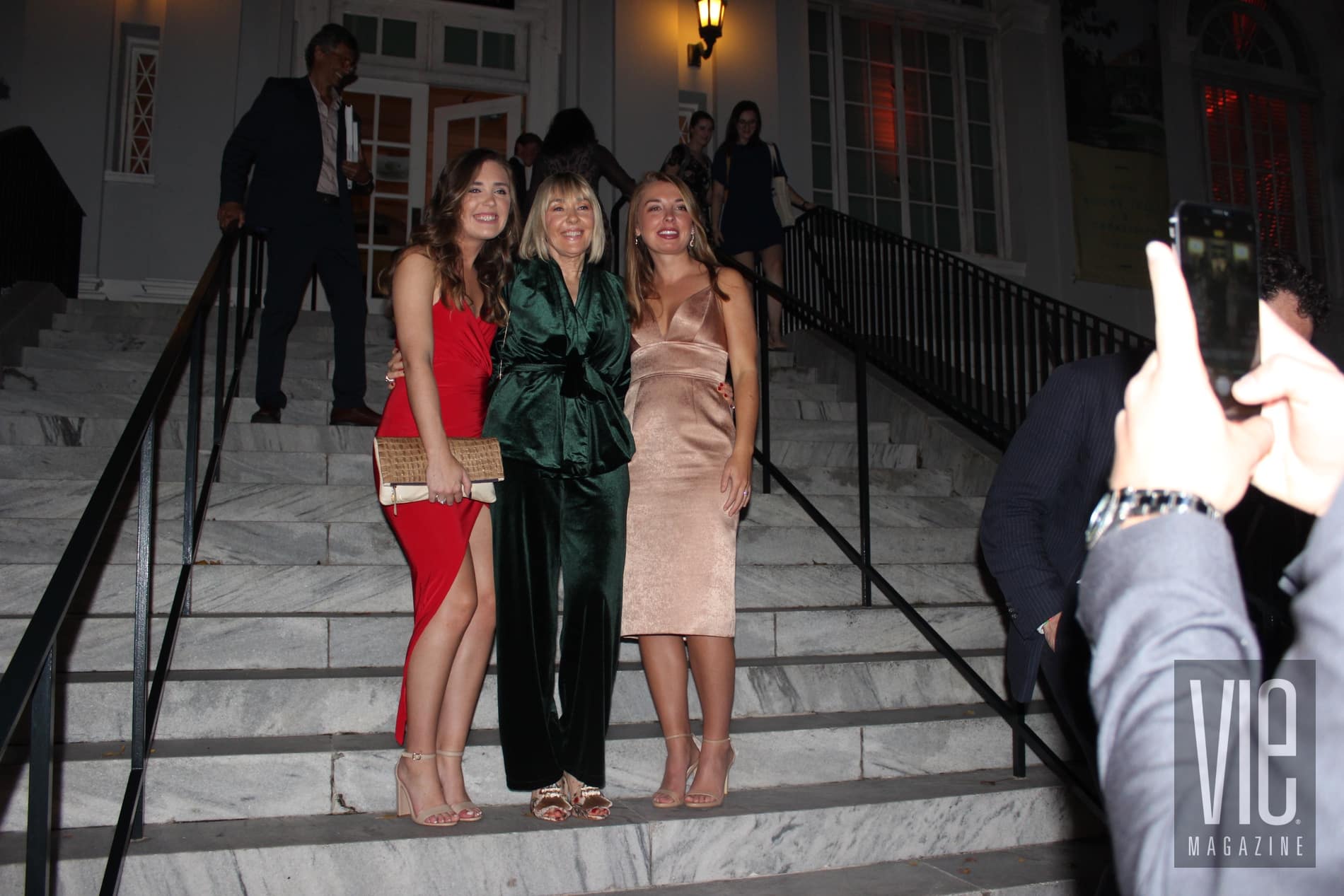 VIE magazine Abigail Ryan, Lisa Burwell, and Meghan Ryan on the steps at Charleston Library Society