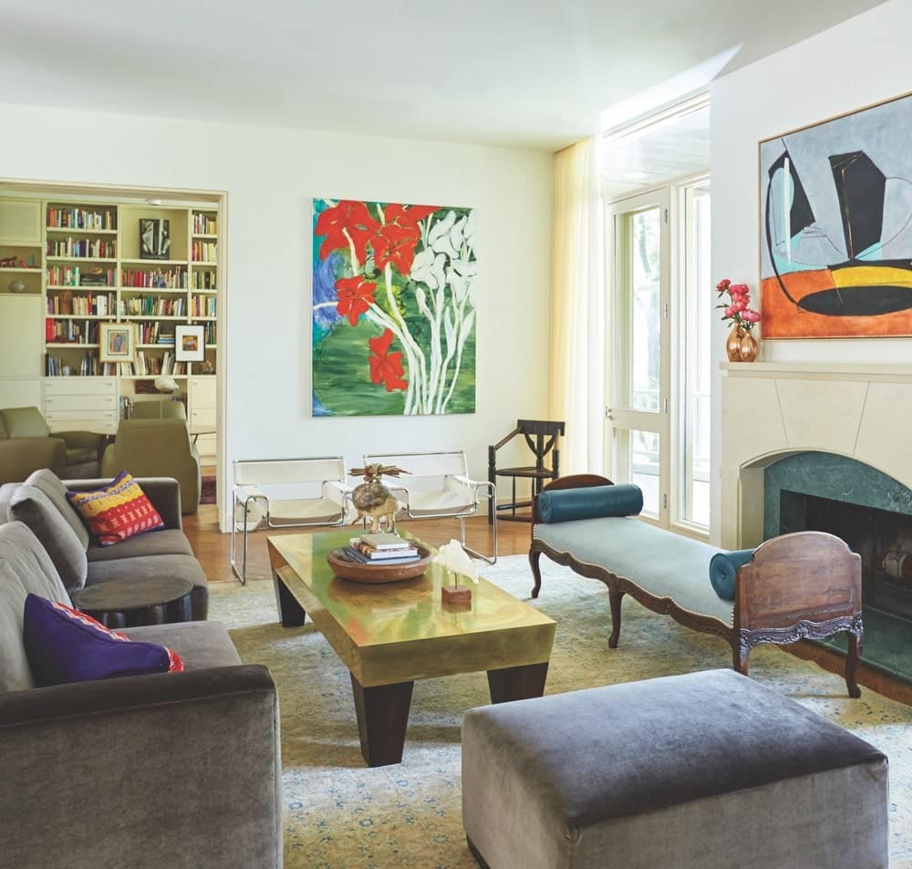 Paula Lambert's modern and eclectic living room at her Turtle Creek home in Dallas, Texas