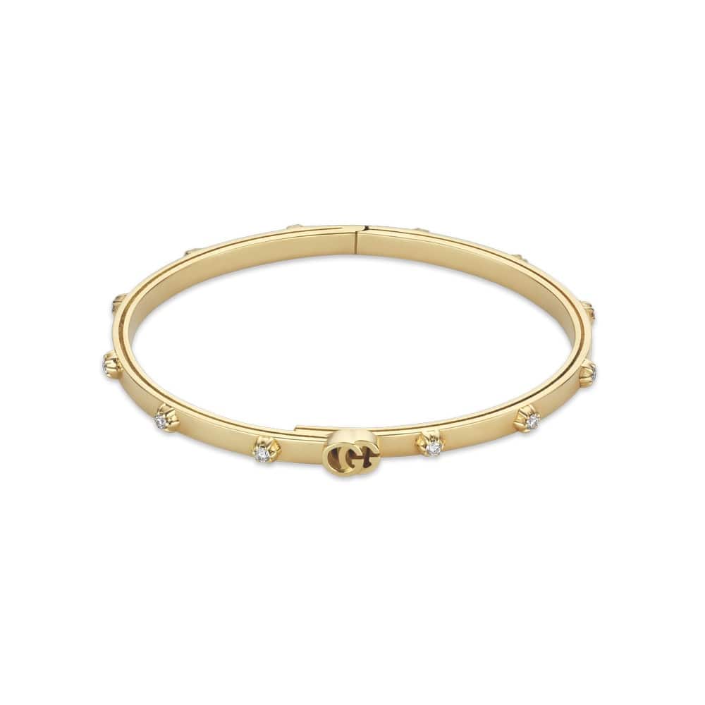 Gucci GG Running Bracelet in Yellow Gold and White Diamonds