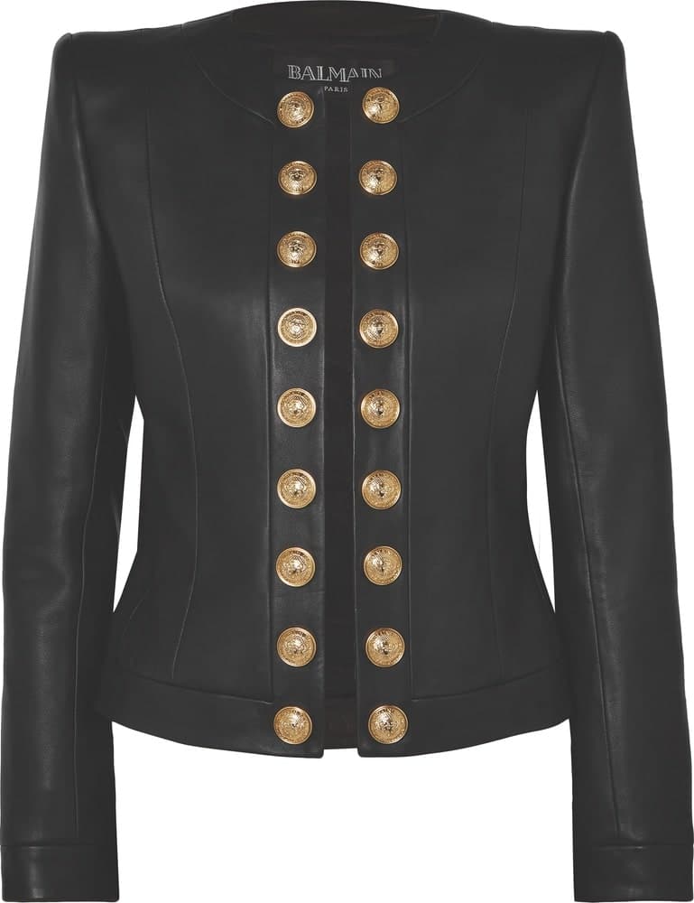Balmain Button-Embellished Collarless Leather Blazer, net a porter