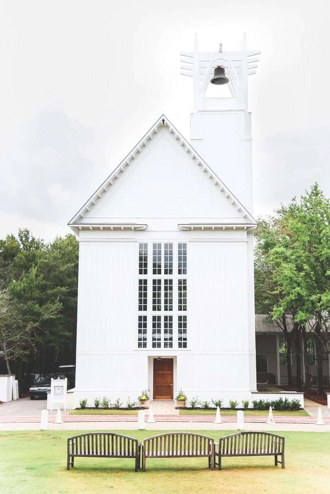 The Chapel at Seaside, one of the New Urbanist town’s most iconic structures, features E. F. San Juan custom millwork beams, bell tower, and other details. | Photo by Brenna Kneiss