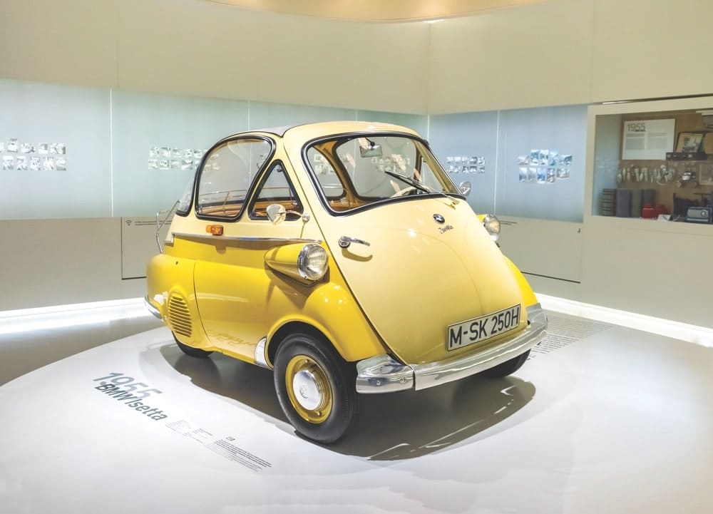 This 1955 BMW Isetta can be found in the automobile museum of BMW history in Munich. Photo by Gromwell / Shutterstock