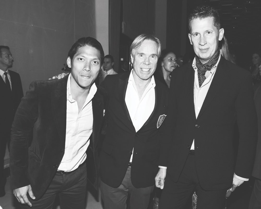 Black and white image of Robbie Antonio, Tommy Hilfiger, and Stefano Tonchi