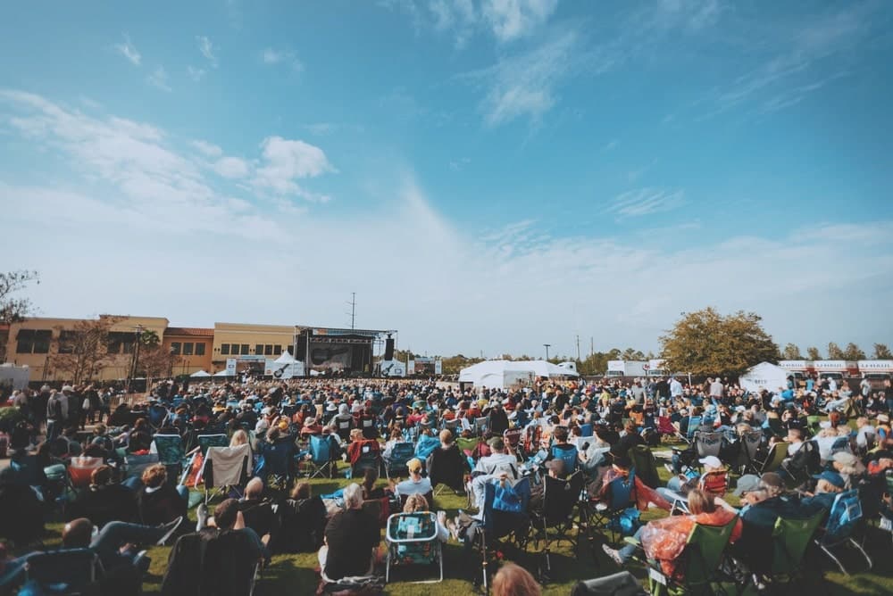 The crowd at the main stage at Grand Boulevard Town Center for 30A Songwriters Festival 2019