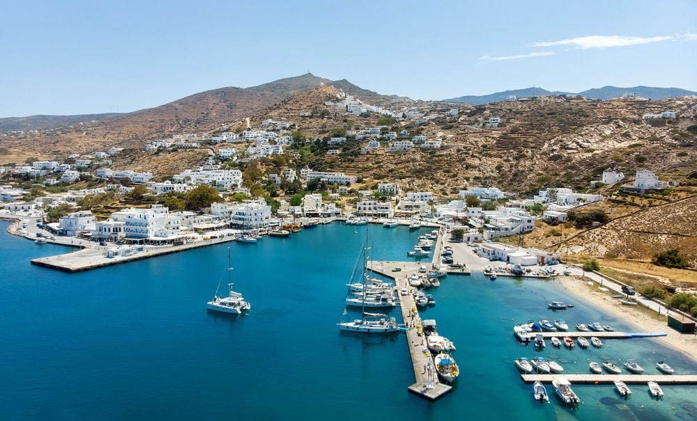Panoramic view of Port of Ios Island, Cyclades, Greece