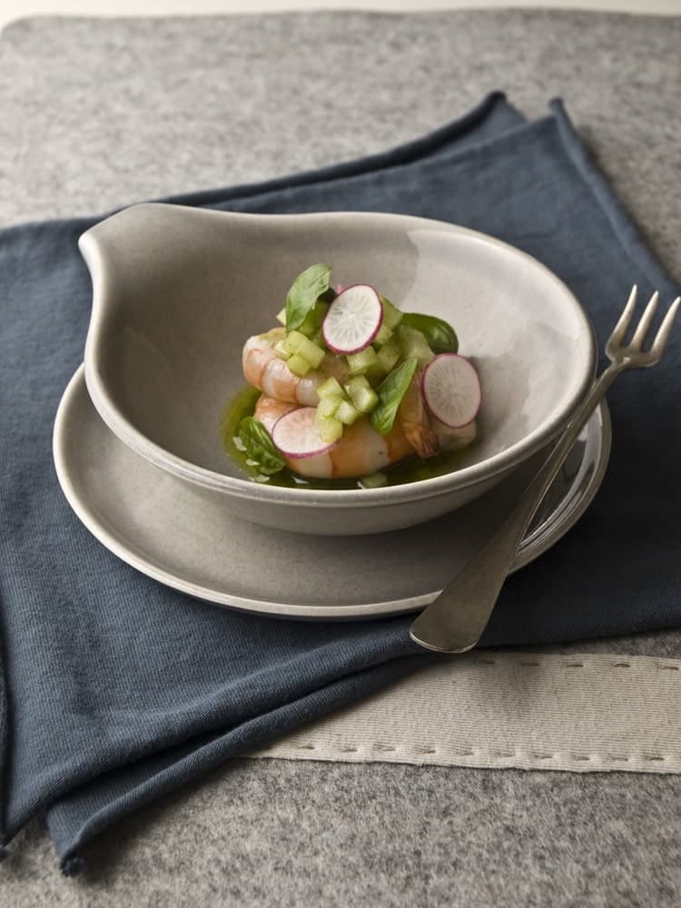Olive Oil-Poached Shrimp with Cucumber and Radish Salad recipe