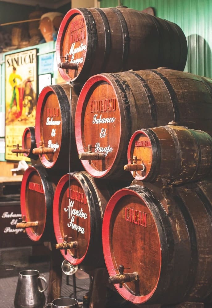 Sherry is aged in barrels in Spain’s westernmost province of Jerez de la Frontera, the region from which the drink takes its name.