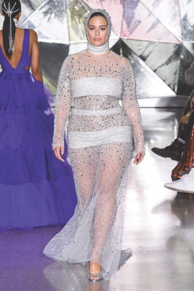 Ashley Graham walks in Christian Siriano’s Fall/Winter 2019 runway show at New York Fashion Week, NYFW