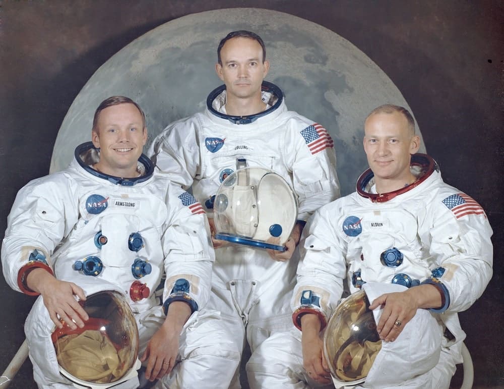 This is the official crew portrait of the Apollo 11 astronauts. Pictured from left to right are: Neil A. Armstrong, Commander; Michael Collins, Module Pilot; Edwin E. "Buzz" Aldrin, Lunar Module Pilot. Apollo 11 was the first marned lunar landing mission that placed the first humans on the surface of the moon and returned them back to Earth. Astronaut Armstrong became the first man on the lunar surface, and astronaut Aldrin became the second. Astronaut Collins piloted the Command Module in a parking orbit around the Moon. Launched aboard the Saturn V launch vehicle (SA-506), the three astronauts began their journey to the moon with liftoff from launch complex 39A at the Kennedy Space Center at 8:32 am CDT, July 16, 1969. nasa, apollo 11 50th anniversary