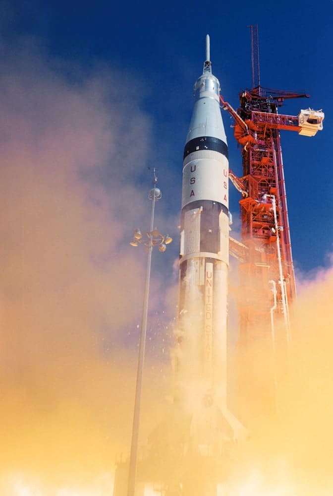 Apollo 7 lifts off from Cape Kennedy Launch Complex 34 at 11:03 A.M., EDT. The astronauts aboard, for the first manned lunar orbital mission, are Astronauts Walter M. Schirra,Jr. Commander; Donn F. Eisele, Command Module Pilot; and Walter Cunningham, Lunar Module Pilot.nasa, apollo 11 50th anniversary