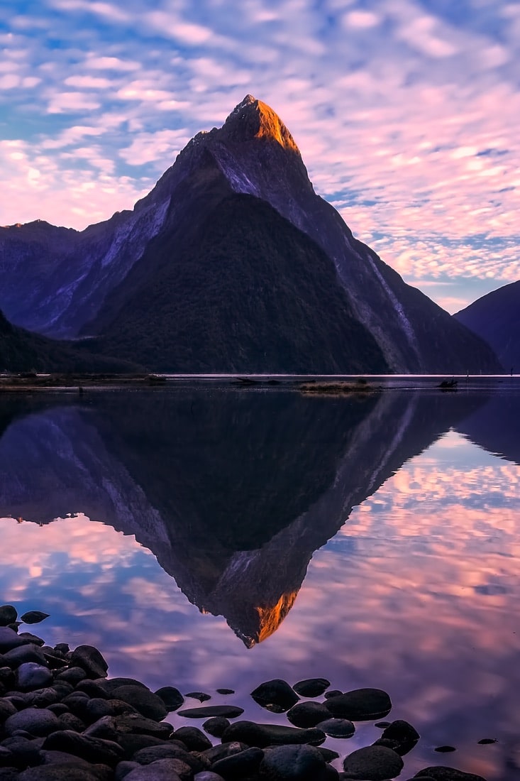 Sunrise at Milford Sound in New Zealand