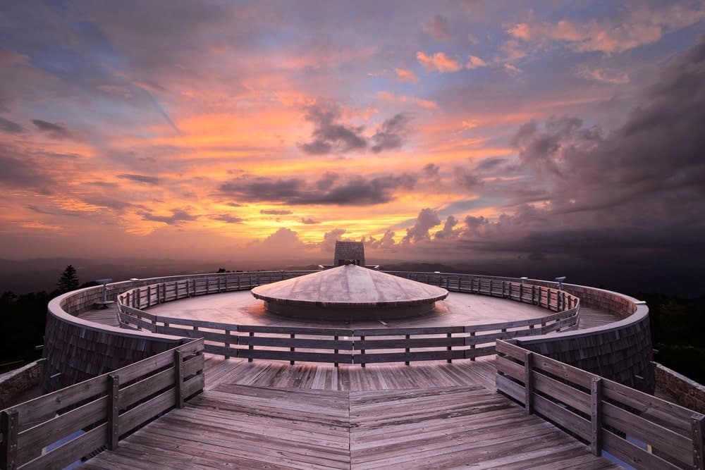 Mountaintop observatory at sunset on Brasstown Bald, the highest point in Georgia, USA.