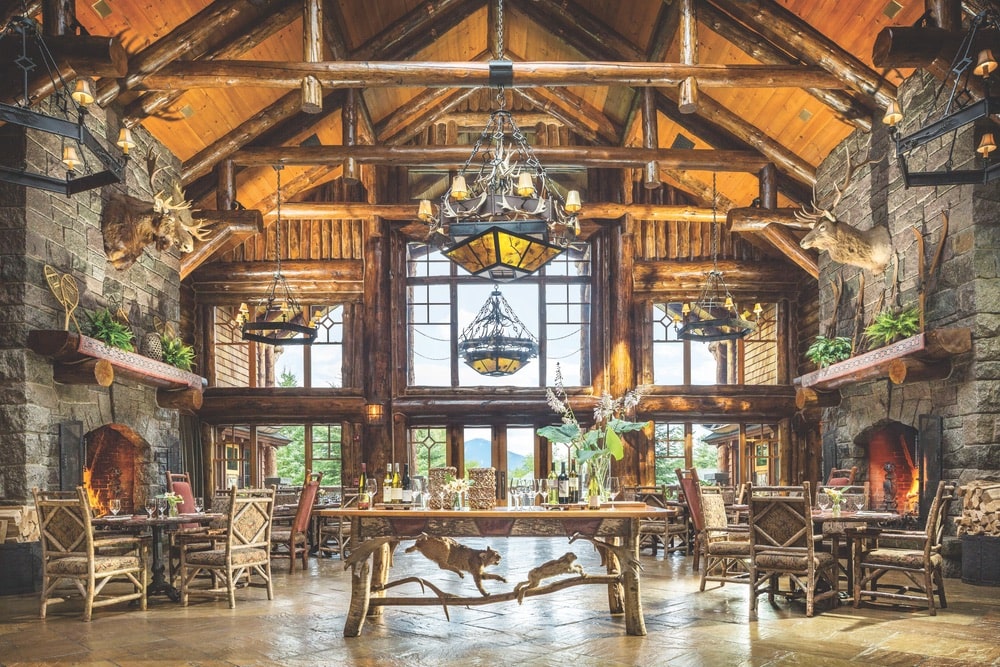 The spectacular Kanu Dining Room at Whiteface Lodge in Lake Placid, New York, is the perfect place to make new friends while enjoying a great meal. | Photo courtesy of Whiteface Lodge