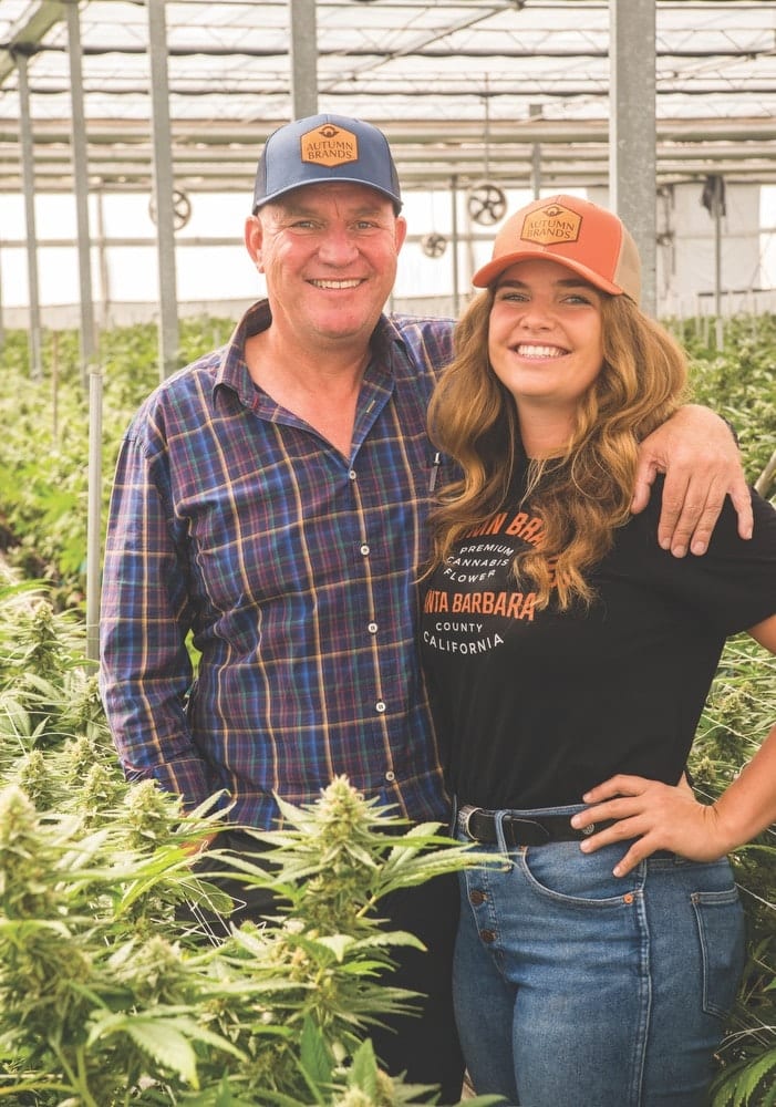 Autumn Brands co-owners Hanna Brand and her father, Hans. Hanna founded the high-quality pesticide-free cannabis farm with Autumn Shelton in Santa Barbara County, California, building off their history and knowledge in the flower industry.