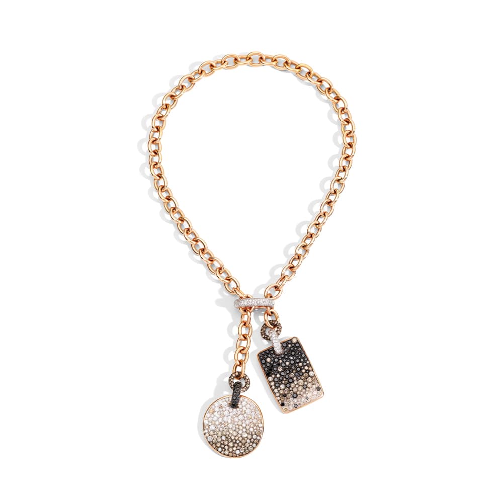 Pomellato Sabbia 18-Karat Rose Gold Necklace with Brown, White, and Black Diamond Pendants