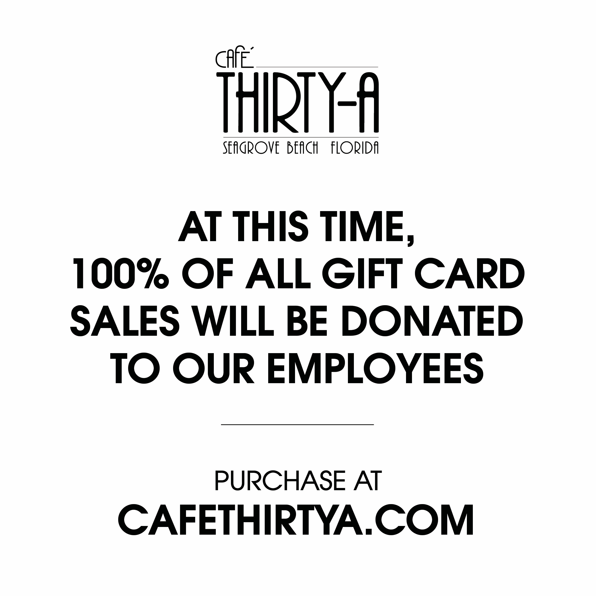 Cafe Thirty-A Gift Cards Drive to Help Employees Due to COVID-19