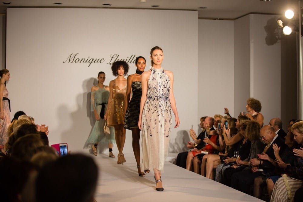 Models on the runway for Monique Lhuillier featuring the Spring/Summer 2017 Collection in Palm Beach, Florida at Neiman Marcus Palm Beach.