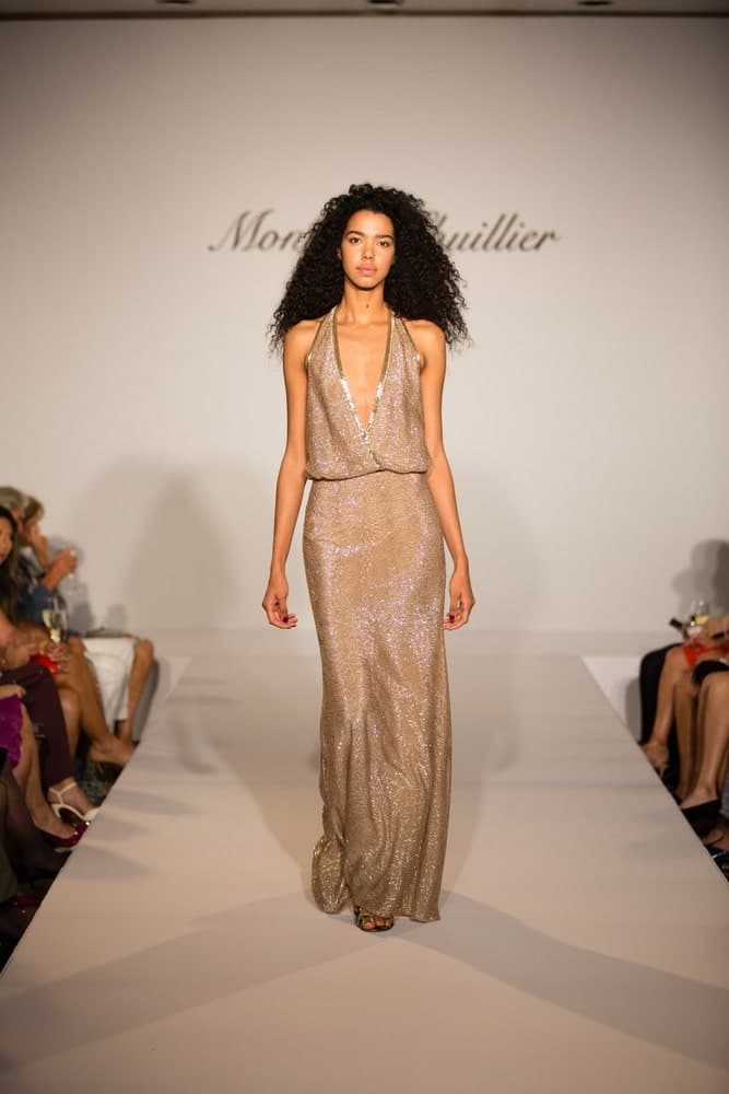 Model on the runway for Monique Lhuillier featuring the Spring/Summer 2017 Collection in Palm Beach, Florida at Neiman Marcus Palm Beach.