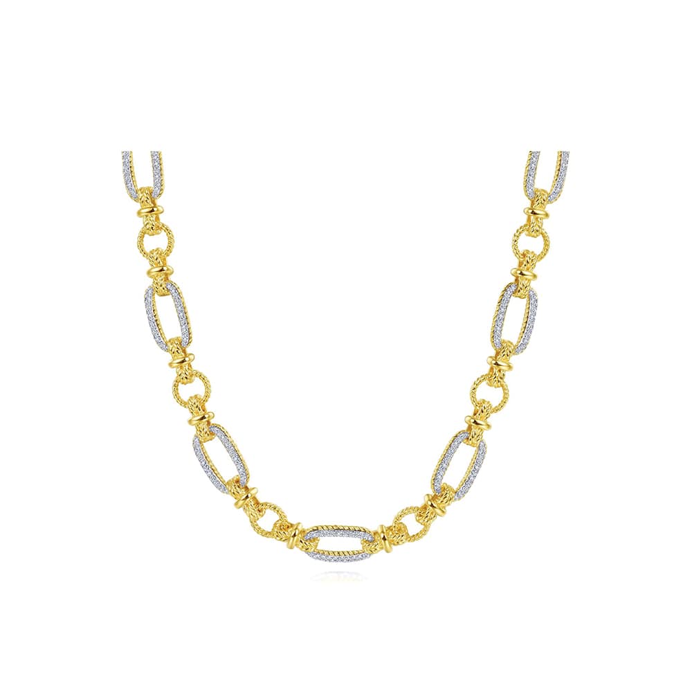 Emerald Lady Jewelry, Gabriel & Co. 14K Yellow-White Gold Oval Chain Twisted Rope Link Necklace with Diamond Pavé, VIE Magazine, C'est la VIE Curated Collection