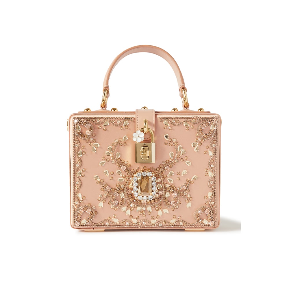 NET-A-PORTER, Satin Dolce Box Bag with Bejeweled Embroidery, Dolce and Gabbana