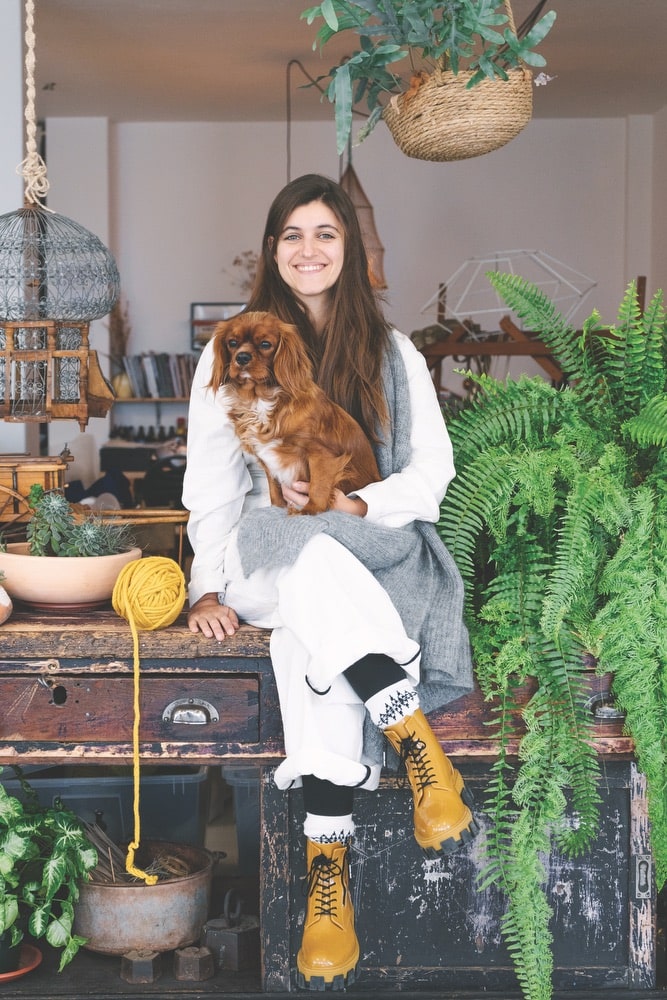 Vanessa Barragao in her studio with dog