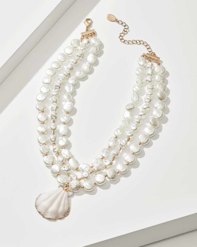 Coastal Treasure Pearl Shell Statement Necklace, pearl necklace
