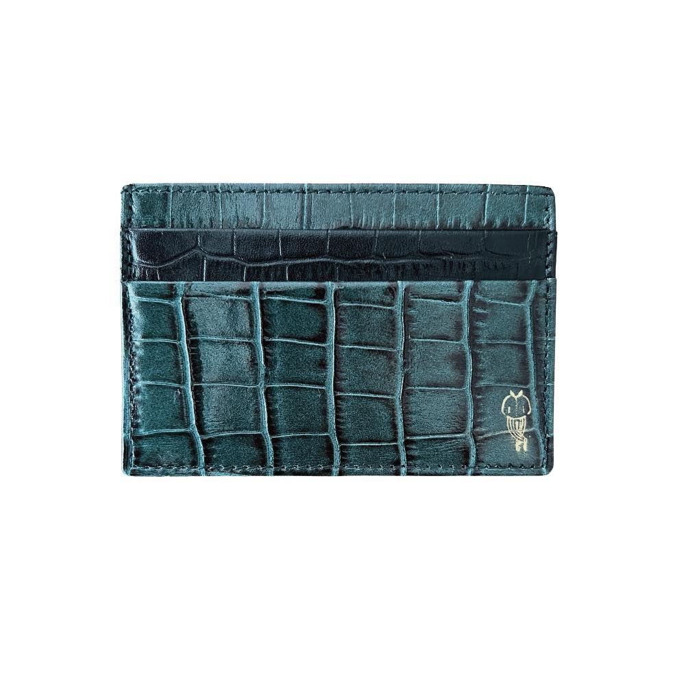 wallet, alfre crocodile embossed hunter green leather card holder, card holder,